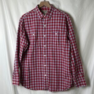 LL Bean Plaid Flannel Shirt Red White Long Sleeve Button Up Size M Cotton Casual